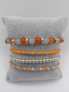 Orange & Silver Stacking Bracelet Set X 4- Women Jewelry